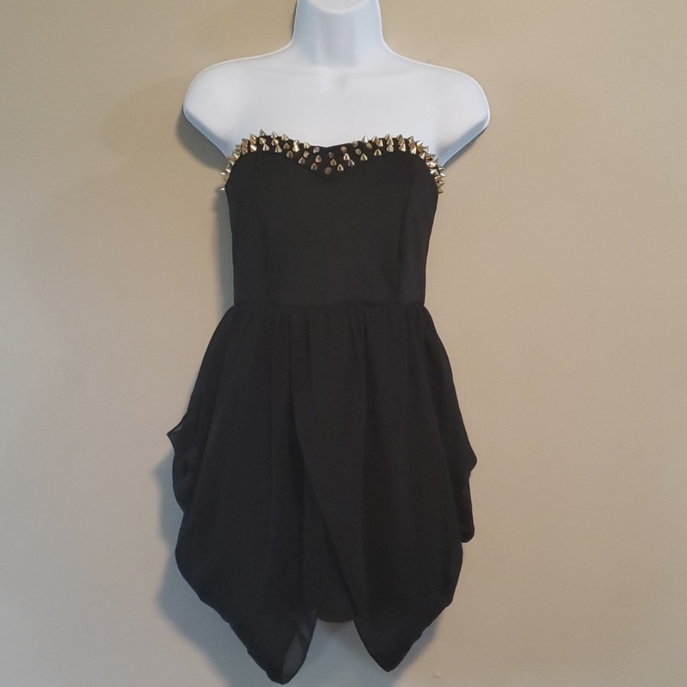 Gold Spiked Strapless Dress